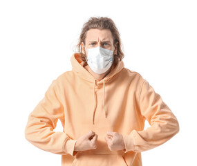 Poster - Strong young man in medical mask on white background