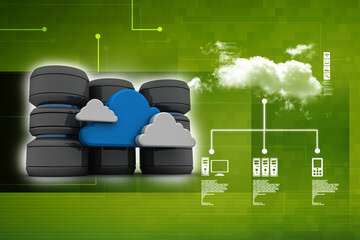 Poster - 3d rendering database storage data base with cloud folder storage