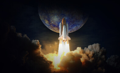 Wall Mural - space shuttle takes off to mercury. elements of this image furnished by nasa.