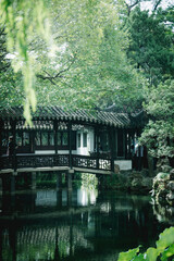 Sticker - Vertical shot of a bridge in a Chinese garden in Suzhou