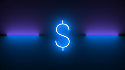 Canvas Print - Illustration of a neon dollar sign isolated on a black background