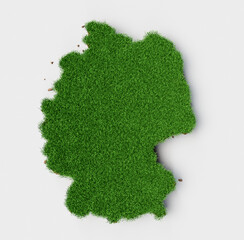 3d illustration of germany map on the grass patch soil earth cut piece on the white background