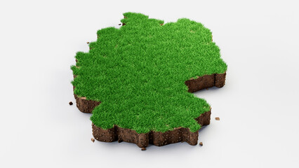 3d illustration of germany map on the grass patch soil earth cut piece on the white background
