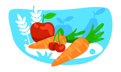 Poster - Healthy nutrition semi flat color vector object. Full sized item on white. Essential vitamins. Eating fruits and vegetables simple cartoon style illustration for web graphic design and animation