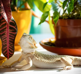 Sticker - Closeup of an eastern bearded dragon (Pogona barbata) in a room