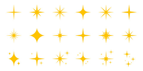 Sparkle Stars Silhouette Icon Set. Gold Twinkle Flash Pictogram. Magic Shine Bright Icon. Shiny Glitter Effect Symbol. Sparkle Glow Firework. Isolated Vector Illustration