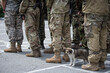 A puppy attends the construction of soldiers of the National Guard of Ukraine in Kyiv, Ukraine