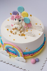 Sticker - Photo of unicorn cake design with rainbow on a white background