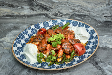 Sticker - Beef meatballs with tomato sauce background