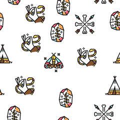Wall Mural - Boho Style Decoration Vector Seamless Pattern Thin Line Illustration