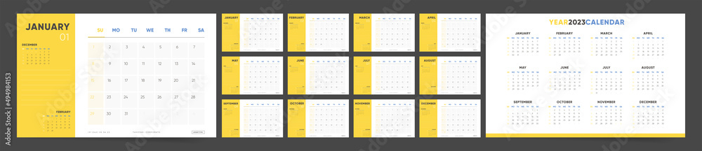 Monthly calendar template for 2023 year. Corporate business calendar in ...