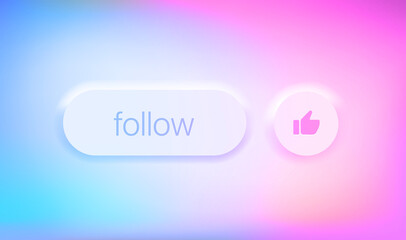 Aufkleber - Follow button interface button with thumbs up. 3d vector illustration with holographic effect