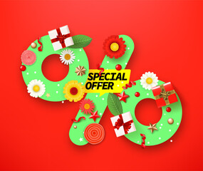 Aufkleber - Spring and summer season sale concept. Special offer. 3d vector illustration