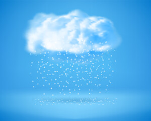 Poster - Snowfall fallind down from the cloud on blue background. 3d Vector illustration