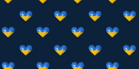 Poster - Seamless background with rearts. Support Ukraine concept. 3d vector seamless pattern