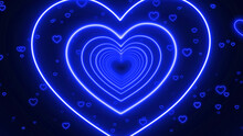 Neon Blue Hearts Tunnel On Dark Background, Love And Romantic Wallpaper