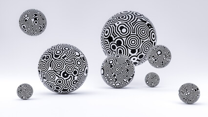 Poster - Set of minimalistic shapes. Halftone black color spheres isolated on white grey background. Stylish emblems. 3d rendering geometry spheres.