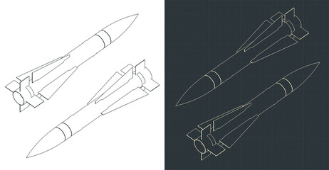 Wall Mural - Air-to-air missile isometric blueprints