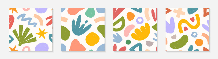 Wall Mural - set of childish abstract seamless pattern.colorful hand drawn organic shapes,lines,doodles and eleme