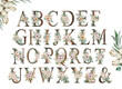 © Tiana_Geo - Watercolor hand painted floral alphabet letters with pink flowers and eucalyptus leaves, illustration. Botanical flower bouquet for wedding invitation and monogram, logotype,baby shower, birthday