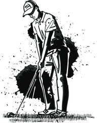 the vector hand drawing sketch of the golfer in action