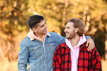 Sticker - Happy gay couple outdoors on autumn day