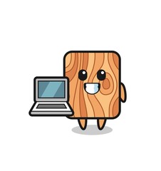 Sticker - Mascot Illustration of plank wood with a laptop