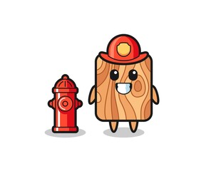 Sticker - Mascot character of plank wood as a firefighter