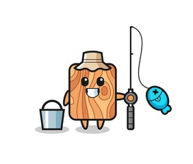 Sticker - Mascot character of plank wood as a fisherman