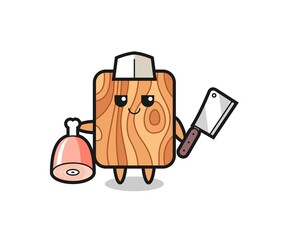 Sticker - Illustration of plank wood character as a butcher