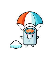 Sticker - chalk mascot cartoon is skydiving with happy gesture