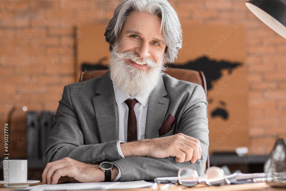 Handsome mature bearded businessman in office