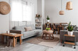 © Pixel-Shot - Interior of stylish room with shelf units, sofa and table