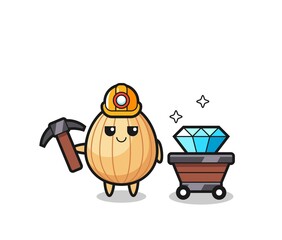 Sticker - Character Illustration of almond as a miner