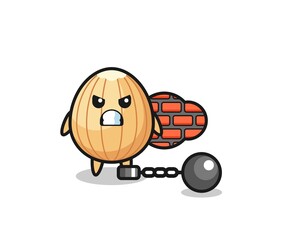 Sticker - Character mascot of almond as a prisoner