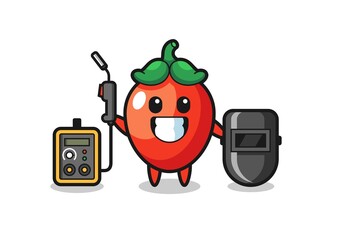 Poster - Character mascot of chili pepper as a welder