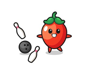 Sticker - Character cartoon of chili pepper is playing bowling