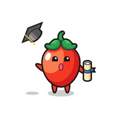 Sticker - Illustration of chili pepper cartoon throwing the hat at graduation