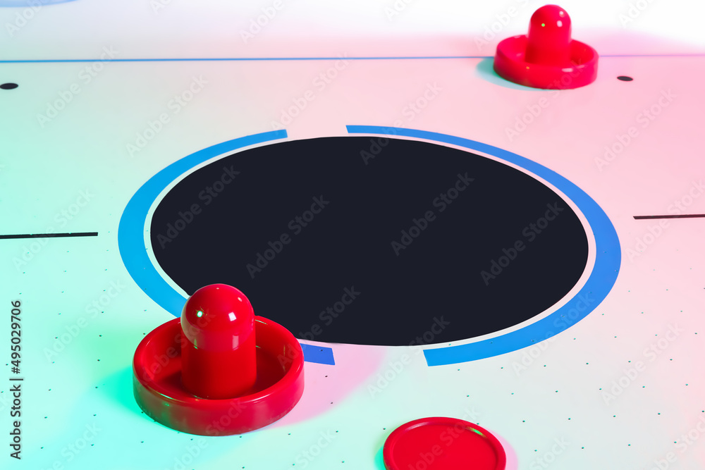 Modern air hockey, closeup view