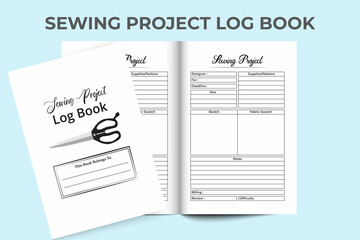 Poster - Sewing project KDP interior journal. Fabric measurement and fashion designer notebook template. KDP interior journal. Sewing project planner and business finance checker log book interior.
