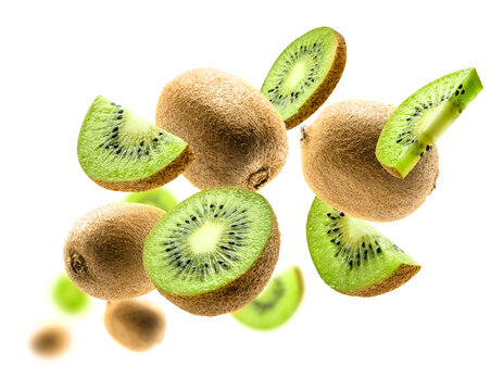 Kiwi fruit levitating on a white background