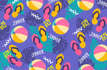 summer purple pattern background sandals and ball