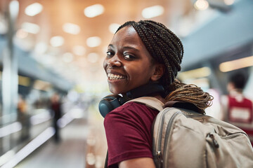 Sticker - Im flying solo. Cropped shot of a happy young woman at the airport.