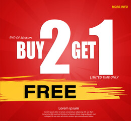 Buy 2 Get 1 Free, sale tag, banner design template, discount app icon. EPS 10.