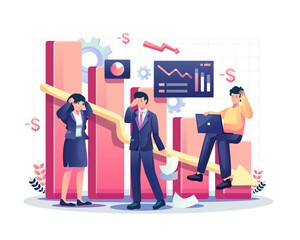 Fototapete - Business Financial down concept with people fail increases their profits. Money crisis and loss. Investment business broke. Flat style vector illustration