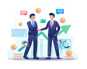 Fototapete - Business Partnership concept. Two businessmen came to an agreement and completed the deal with shaking hands. Flat style vector illustration