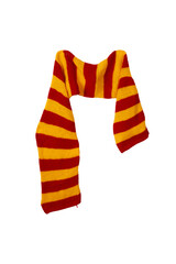 Poster - hanging red-yellow striped wool scarf isolated on white background
