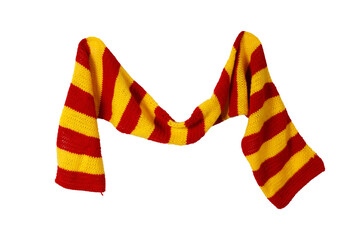 Poster - unfolded red-yellow striped wool scarf isolated on white background