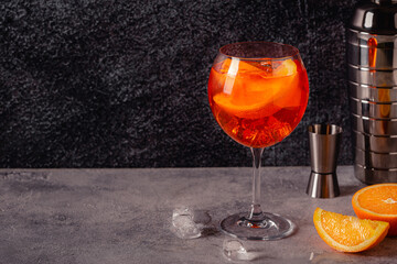 Wall Mural - Glass of cold Aperol spritz cocktail.