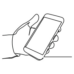 Wall Mural - one line continuous drawing of holding phone side view left hand